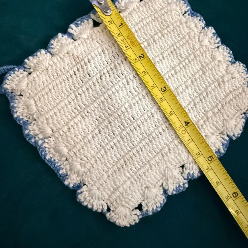 Vintage‎ Crochet Potholder Set Blue White Dress Floral Handcrafted Kitchen Decor